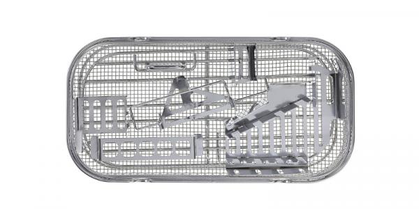 Perforated autoclavable container with inset for instruments for Rep-Ret-system